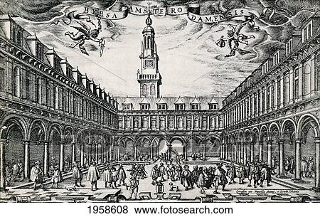 Stock Photo - The Stock Exchange In Amsterdam, The Netherlands, In The 17Th Century. From Geschiedenis Van Nederland, Published 1936.. Fotosearch