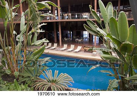 Stock Image - The Swimming Pool At The Lowest Floor Of The Paranal Residencia At The European Southern Observatory Was Introduced Into The Project As A Part Of The Humidification System, Antofagasta Region, Chile. Fotosearch