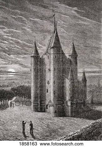 Stock Image - The Temple Prison, Paris France. Engraved By E. Etherington. From Histoire De La Revolution Francaise By Louis Blanc.. Fotosearch