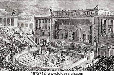 Stock Image - The Theatre Of Dionysus, Athens, Greece As It Would Have Appeared In Ancient Times. From The Book Harmsworth History Of The World Published 1908.. Fotosearch