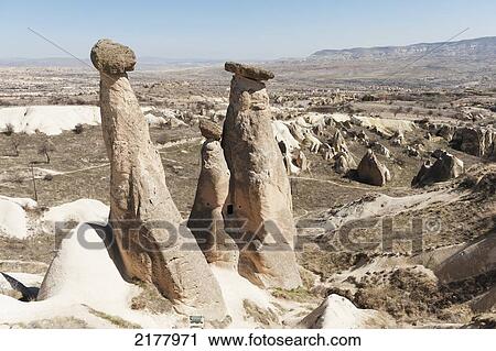 Stock Image - The Three Beauties Fairy Chimneys; Urgup Nevsehir Turkey. Fotosearch