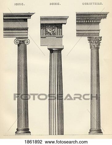 Stock Image - The Three Classical Orders Of Greek Architecture From The National Encyclopaedia Published By William Mackenzie London Late 19Th Century. Fotosearch