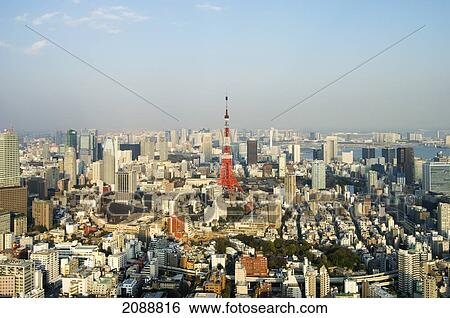 Stock Photograph - The Tokyo Tower Seen From Rappongi Hills; Tokyo, Japan. Fotosearch