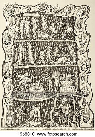 Stock Image - The Torments Of Hell. From A Miniature In A 12Th Century Manuscript Destroyed After A Fire In The Strasburg Library During A Prussian Bombardment, 1870. From Military And Religious Life In The Middle Ages By Paul Lacroix Published London Circa 1880.. Fotosearch