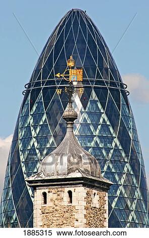 The Tower Of London And Swiss Re Tower, Close Up View Large Photo Image Stock Photography - The Tower Of London And Swiss Re Tower, Close Up. Fotosearch