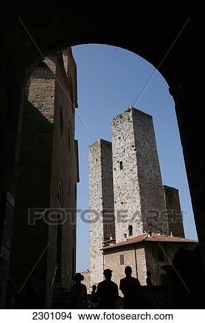 Picture - The Towers In Centre Of San Gimignano, A Famous Medieval Hilltop Town, Famed For Its Old Towers, In Tuscany. Italy. June.. Fotosearch