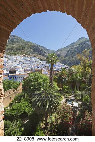 Stock Photo - The Town And Kasbah Gardens Seen From The Tower Of The Kasbah; Chefchaouen Morocco. Fotosearch
