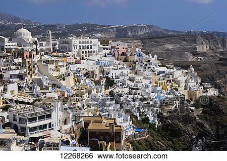 Stock Photograph - The town of Fira; Fira, Santorini, Cyclades, Greek Islands, Greece. Fotosearch