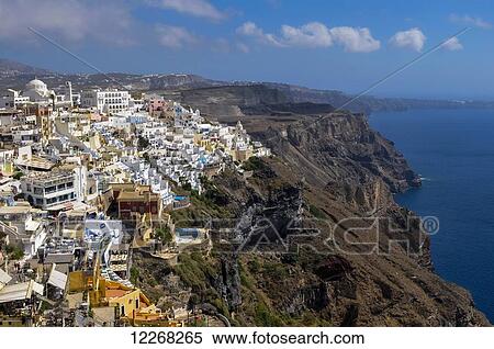 The town of Fira; Fira, Santorini, Cyclades, Greek Islands, Greece View Large Photo Image Stock Photography - The town of Fira; Fira, Santorini, Cyclades, Greek Islands, Greece. Fotosearch