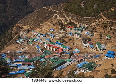 The Town Of Namche Bazaar, Khumbu, Nepal View Large Photo Image Stock Photo - The Town Of Namche Bazaar, Khumbu, Nepal. Fotosearch