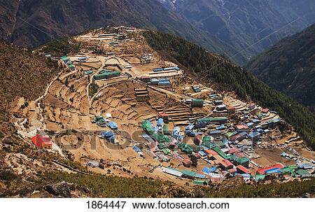 Stock Photo - The Town Of Namche Bazaar, Khumbu Region, Nepal; Khumbu Region, Nepal. Fotosearch