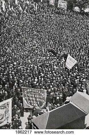 Stock Photo - The Transport Strike Open Air Demonstration From The Book The Year 1912 Illustrated Published London 1913. Fotosearch