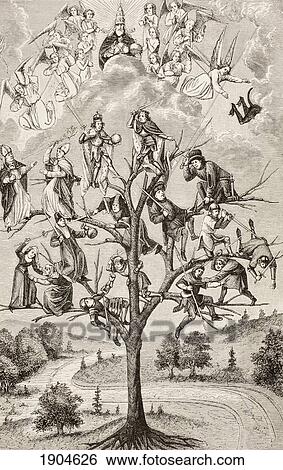 Stock Photograph - The Tree Of Battles. Allegorical Figures Representing The Discord Existing Between Social Classes. After A 15Th Century Manuscript. From Military And Religious Life In The Middle Ages By Paul Lacroix Published London Circa 1880.. Fotosearch