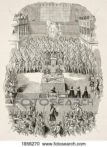 Stock Image - The Trial Of King Charles I Of England. From The National And Domestic History Of England By William Aubrey Published London Circa 1890. Fotosearch