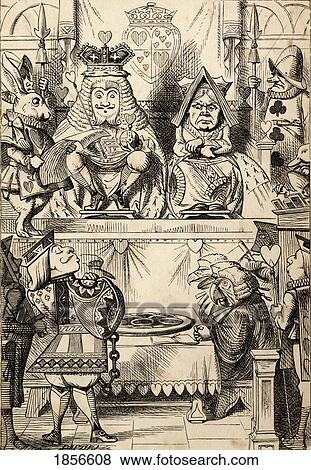 Stock Photo - The Trial Of The Knave Of Hearts With The King And Queen Of Hearts Above Illustration By John Tenniel From The Book Alices's Adventures In Wonderland By Lewis Carroll Published 1891. Fotosearch