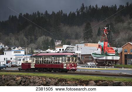 The trolley along the riverfront; Astoria, Oregon, United States of America View Large Photo Image Stock Photography - The trolley along the riverfront; Astoria, Oregon, United States of America. Fotosearch