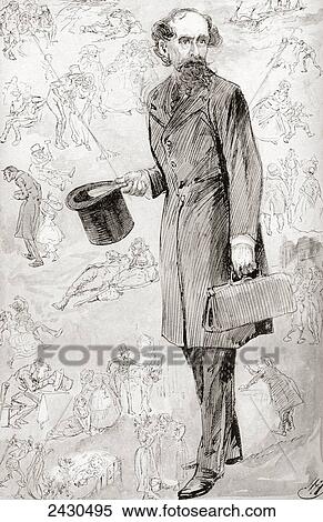 Stock Photography - The Uncommercial Traveller. Illustration by Harry Furniss for the short story The Uncommercial Traveller from The Christmas Books by Charles Dickens, published in The Testimonial Edition of 1910.. Fotosearch