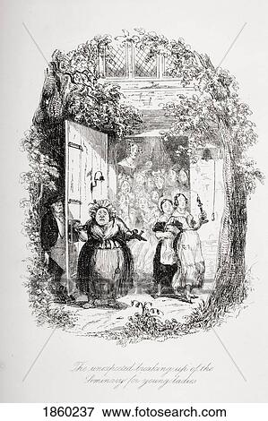 Stock Photo - The Unexpected Breaking Up Of The Seminary For Young Ladies. Illustration From The Charles Dickens Novel The Pickwick Papers By H. K. Browne Known As Phiz. Fotosearch