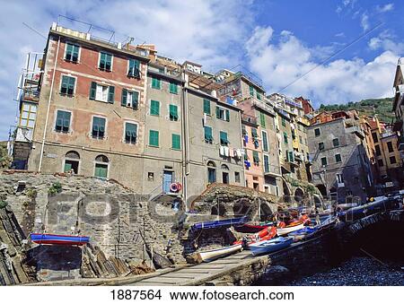 The Village Of Riomaggiore. View Large Photo Image Picture - The Village Of Riomaggiore.. Fotosearch