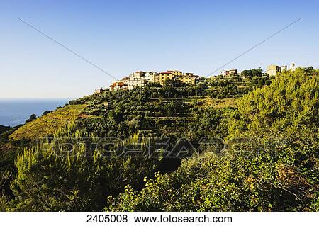 Stock Photo - The village of Volastra, Cinque Terre; Volastra, Liguria, Italy. Fotosearch