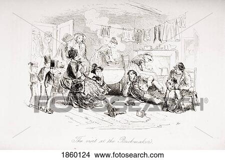 Picture - The Visit At The Brickmaker's. Illustration By Phiz (Hablot Knight Browne) 1815-1882. From The Book Bleak House By Charles Dickens. Published London 1853.. Fotosearch