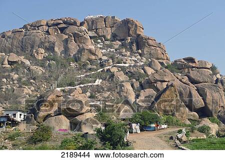 Picture - The Walk Up To Yantrodharaka Anjaneya Temple, Or Hanuman Temple, On Top Of Anjaneya Hill At Hampi, Karnataka, India. Fotosearch