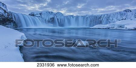 The Waterfall Godafoss In Northern Iceland Seen In The Winter At Sunset; Iceland View Large Photo Image Stock Photograph - The Waterfall Godafoss In Northern Iceland Seen In The Winter At Sunset; Iceland. Fotosearch