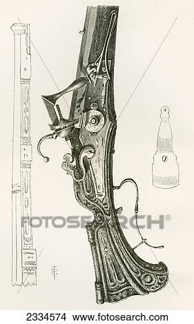 The Wheel And Matchlock Combined, C. 1620. From The British Army: It's Origins, Progress And Equipment, Published 1868. View Large Photo Image Picture - The Wheel And Matchlock Combined, C. 1620. From The British Army: It's Origins, Progress And Equipment, Published 1868.. Fotosearch