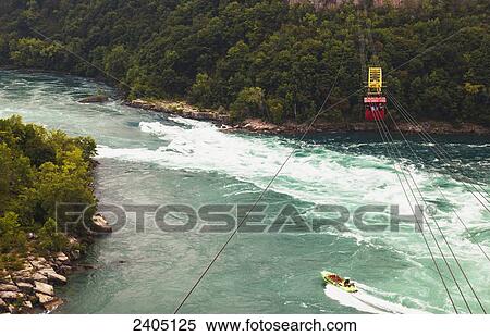 Stock Photography - The Whirlpool Aero Car crossing Great Gorge and the Niagara River; Niagara-on-the-Lake, Ontario, Canada. Fotosearch