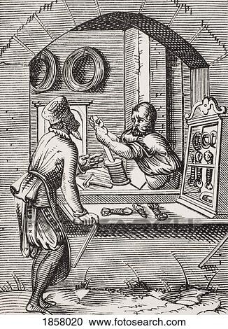 Stock Image - The Wire Worker. 19Th Century Reproduction Of 16Th Century Woodcut By Jost Amman. Fotosearch