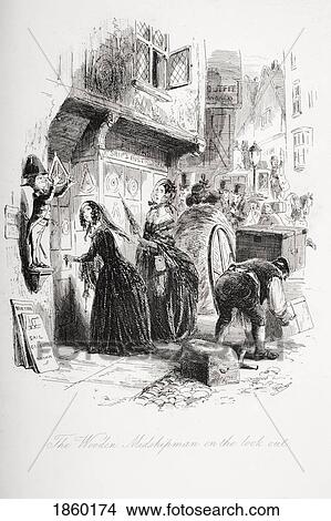 Picture - The Wooden Midshipman On The Look Out. Illustration From The Charles Dickens Novel Dombey And Son By H. K. Browne Known As Phiz. Fotosearch