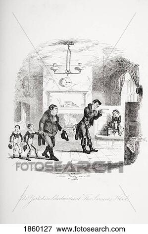 Stock Photo - The Yorkshire Schoolmaster At The Saracen's Head. Illustration From The Charles Dickens Novel Nicholas Nickleby By H. K. Browne Known As Phiz. Fotosearch