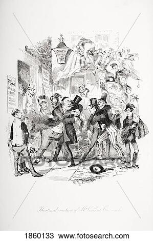 Stock Image - Theatrical Emotion Of Mr. Vincent Crummles. Illustration From The Charles Dickens Novel Nicholas Nickleby By H. K. Browne Known As Phiz. Fotosearch