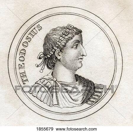 Stock Photo - Theodosius The Great Flavius Theodosius Ad 347-395 Roman Emperor From The Book Crabbs Historical Dictionary Published 1825. Fotosearch