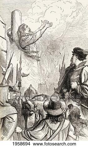 Picture - Thomas Hawkes, 16Th Century Protestant Martyr, Burned At The Stake During The Marian Persecutions. From The Book Of Martyrs By John Foxe, Published C. 1865.. Fotosearch