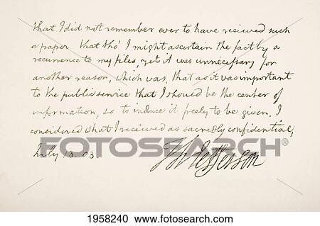 Stock Image - Thomas Jefferson, 1743 - 1826. 3Rd President Of The United States Of America. Hand Writing Sample.. Fotosearch