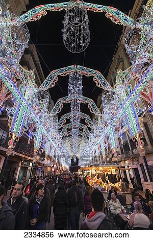 Stock Photograph - Thousands Of Leds Lighting Up Street As Part Of Fallas Festival; Valencia, Spain. Fotosearch