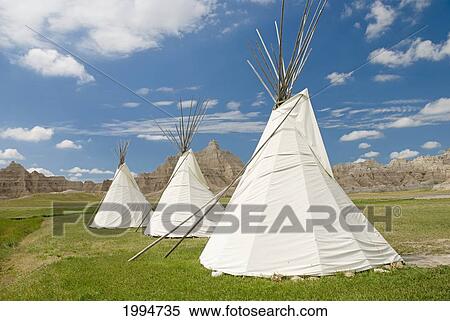 Stock Photography - Three Teepees In Badlands National Park; South Dakota United States Of America. Fotosearch