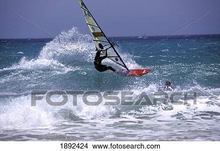 Three Windsurfers On Ocean View Large Photo Image Picture - Three Windsurfers On Ocean. Fotosearch
