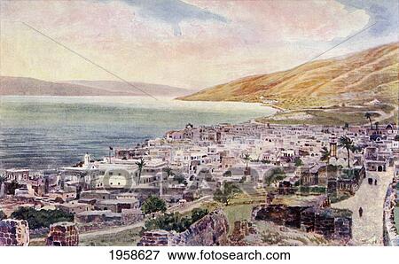 Stock Photo - Tiberius And The Sea Of Galilee, Israel, Circa 1910. From A Book Of Modern Palestine By Richard Penlake Published C. 1910.. Fotosearch