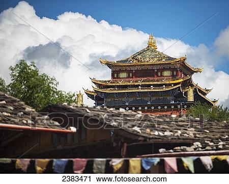 Tibetan monestary, clouds, and prayer flags; Zhongdian, Yunnan Province, China View Large Photo Image Stock Image - Tibetan monestary, clouds, and prayer flags; Zhongdian, Yunnan Province, China. Fotosearch