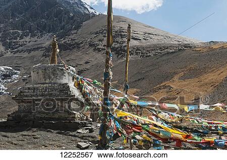 Stock Photo - Tibetan Stupa in Kharola Glacier, Tibetan Friendship Highway; Tibet, China. Fotosearch