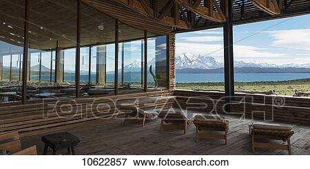 Stock Photo - Tierra Patagonia Hotel, Terre del Paine National Park; Torres del Paine, Magallanes and Antartica Chilena Region, Chile. Fotosearch