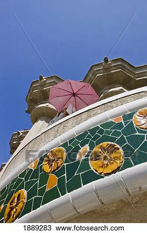 Tiled Facade On Parc Guell And Umbrella View Large Photo Image Stock Image - Tiled Facade On Parc Guell And Umbrella. Fotosearch