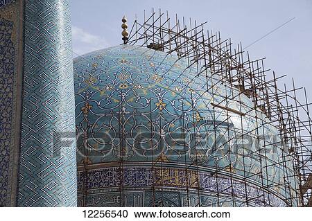 Stock Image - Tilework on dome of Imam Mosque, Imam Square; Isfahan, Iran. Fotosearch