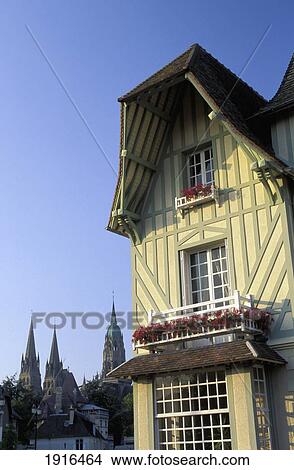 Timber Building And Cathderal At Bayeux View Large Photo Image Picture - Timber Building And Cathderal At Bayeux. Fotosearch