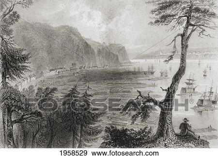Stock Photo - Timber Depot, Quebec, Canada In The 19Th Century. From Cyclopaedia Of Useful Arts And Manufactures By Charles Tomlinson.. Fotosearch