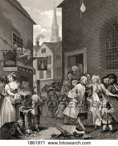 Stock Image - Times Of The Day Noon From The Original Picture By Hogarth From The Works Of Hogarth Published London 1833. Fotosearch