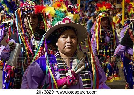Stock Photo - Tinkus Los Tolkas Dancers In The Procession Of The Carnaval De Oruro, Oruro, Bolivia. Fotosearch