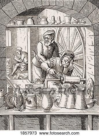 Stock Image - Tinman. 19Th Century Reproduction Of 16Th Century Woodcut By Jost Amman. Fotosearch